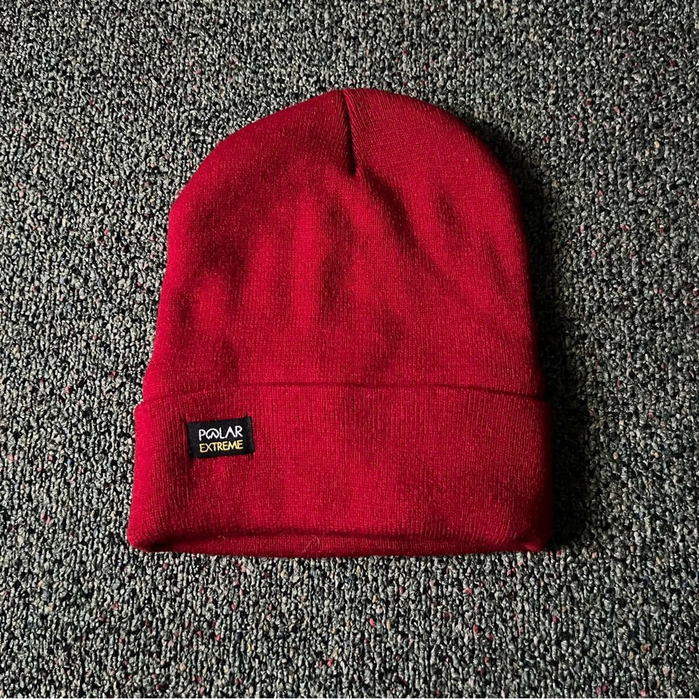 POLAR EXTREME Red Maroon Burgundy Fleece Lined Fold-Over Beanie Hat Accessory